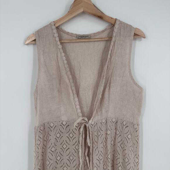 Valentina Naldi Duster Womens One Size Tan Linen Cover Up Sleeveless Tie Front - Picture 2 of 11